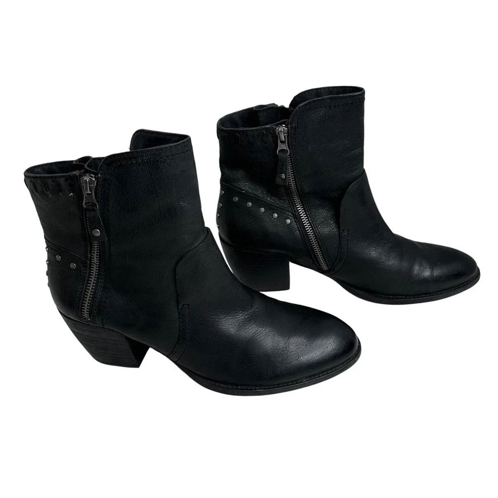 OTBT Red Eye Black Leather Moto Ankle Boots Women's 9.5‎ Side Zip Studded Grunge